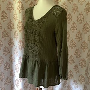 Knox Rose 100% Cotton olive green crochet Boho Top M
